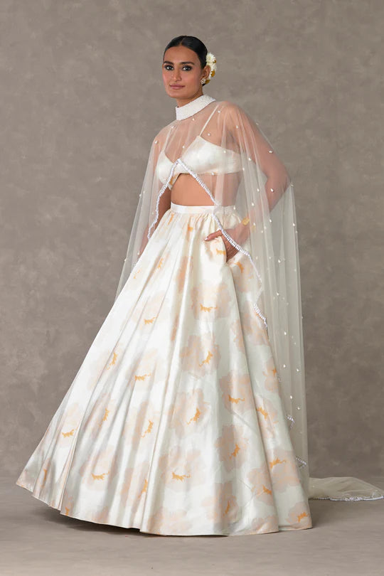 Ivory Nurvi Skirt Set With Sequined Bustier