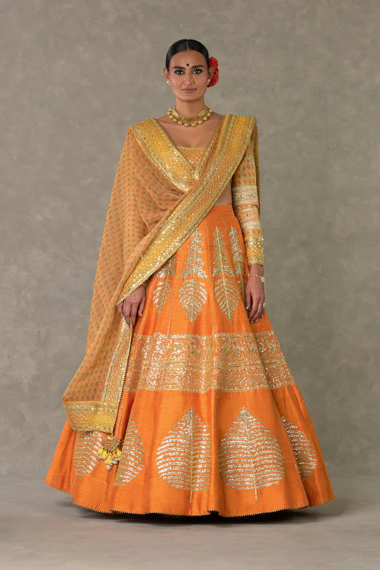 Rust Paan-Patti Lehenga
