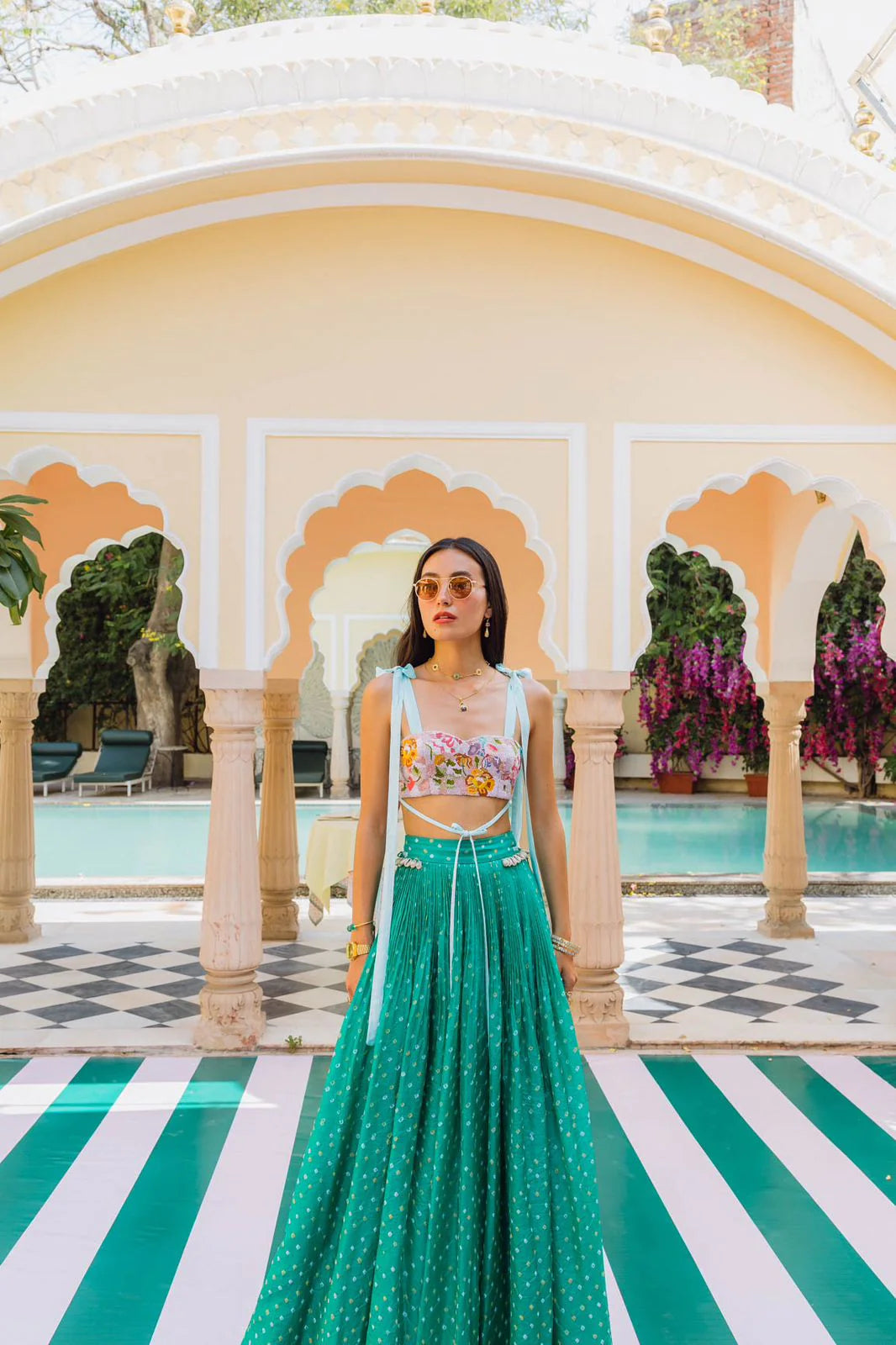 WATERMELON GREEN BANDHINI AND BOW