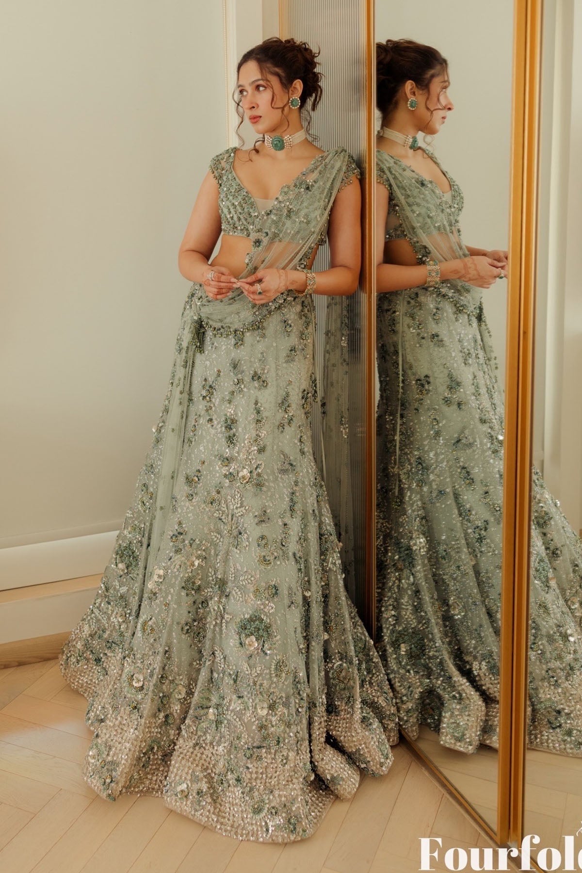 Pashmina Roshan In Elysian Mint Cocktail Lehenga Pashmina Roshan In Elysian Mint Cocktail Lehenga