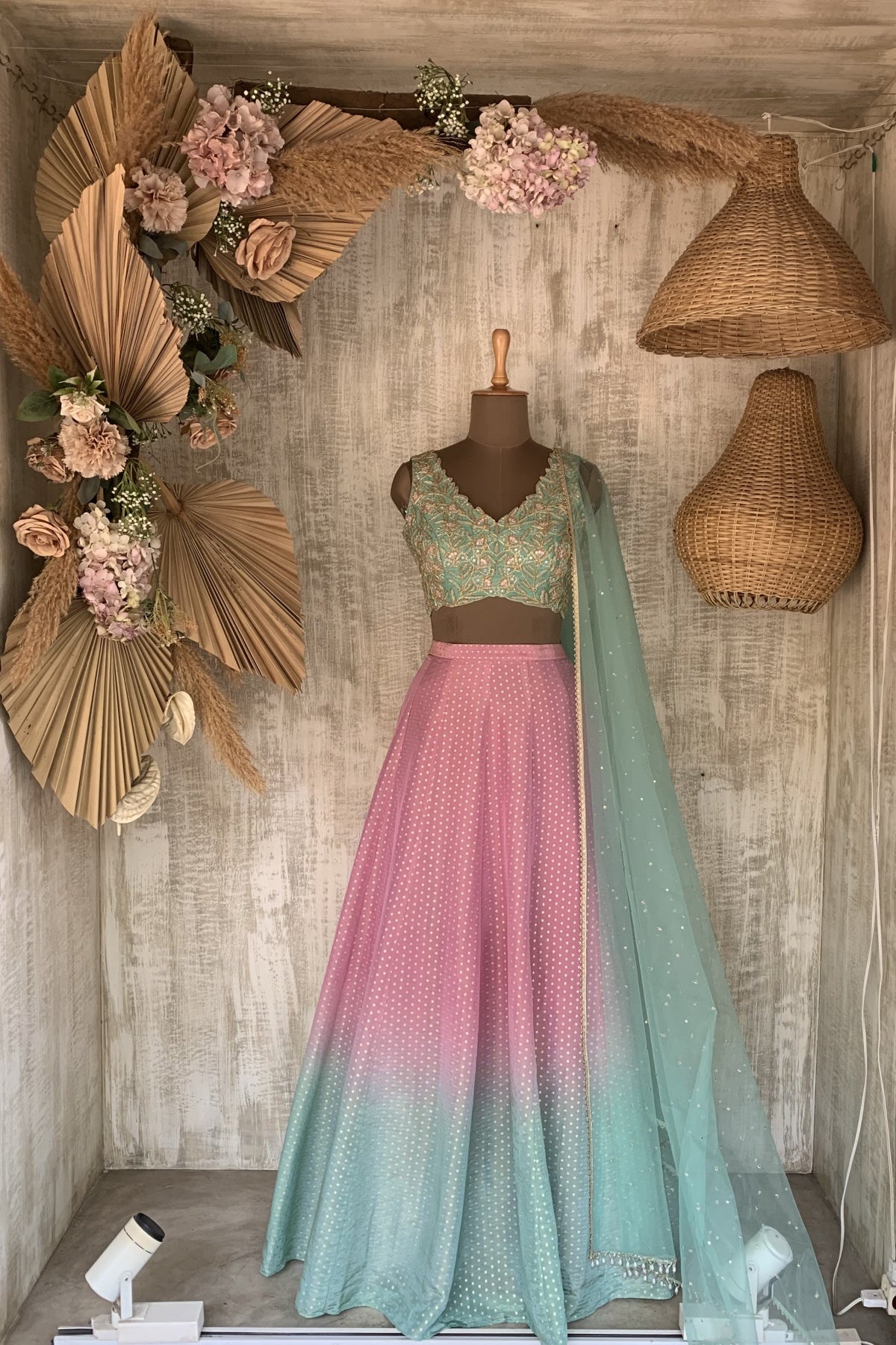 Pink Green Haseen Lehenga Set - Ready to ship