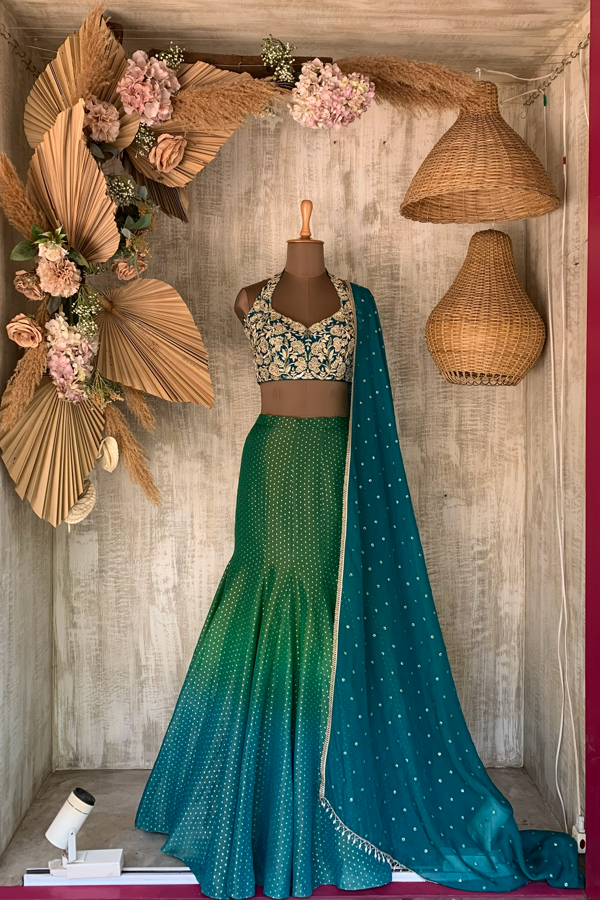 Green Blue Ombre Inara Leh Set - Ready to ship