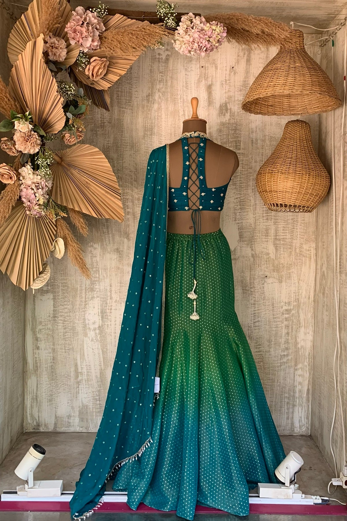 Green Blue Ombre Inara Leh Set - Ready to ship