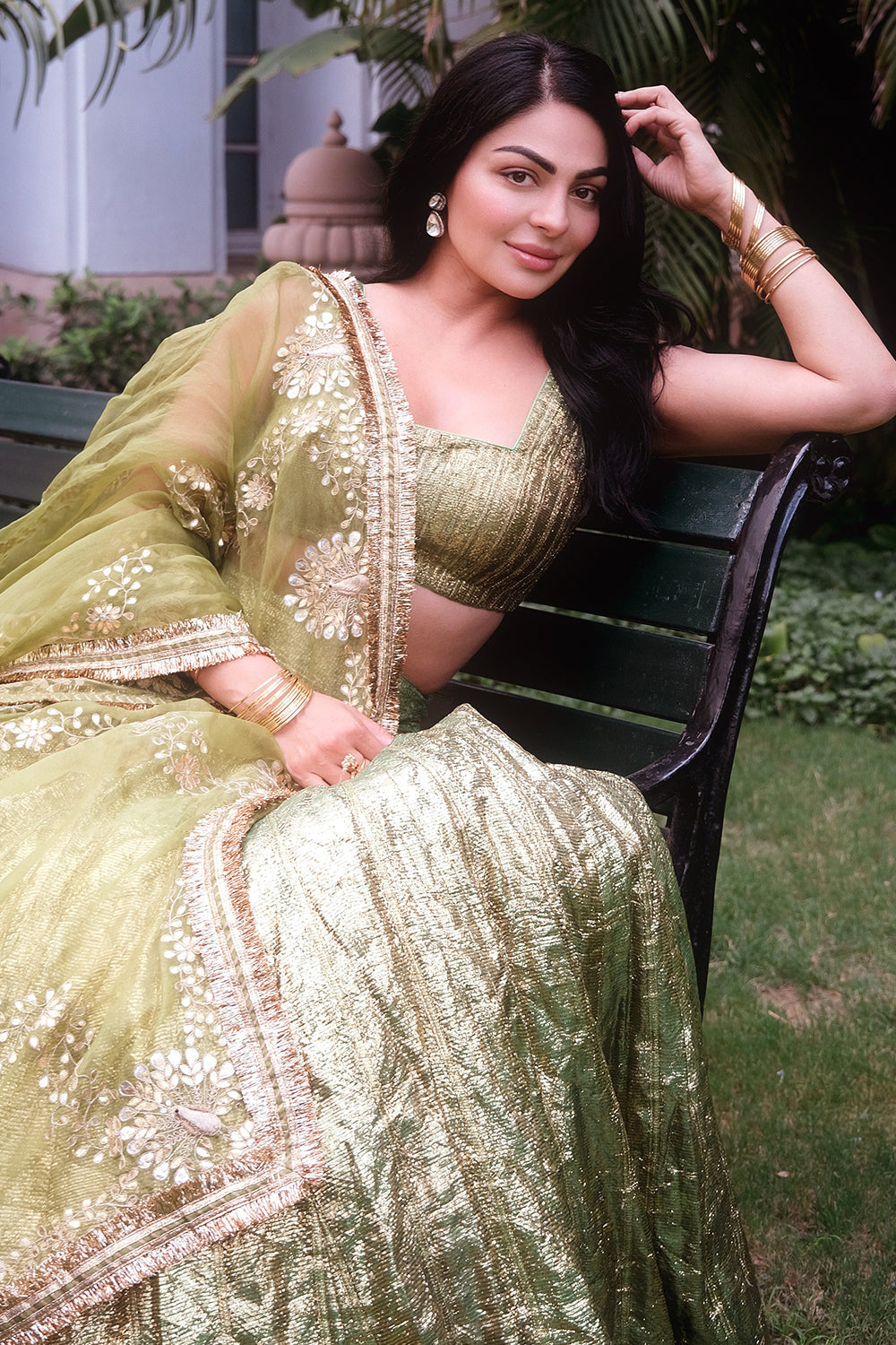 Neeru Bajwa in Reshmi Angoori Lehenga Set