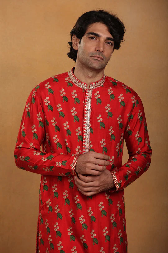 Red Cotton Candy Kurta With Pants