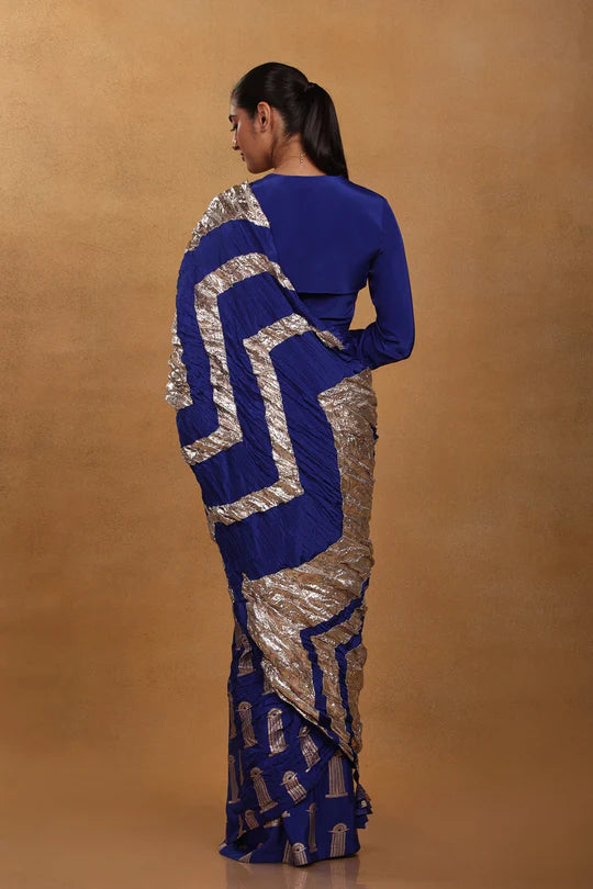 Blue Crinkle Gota Sari