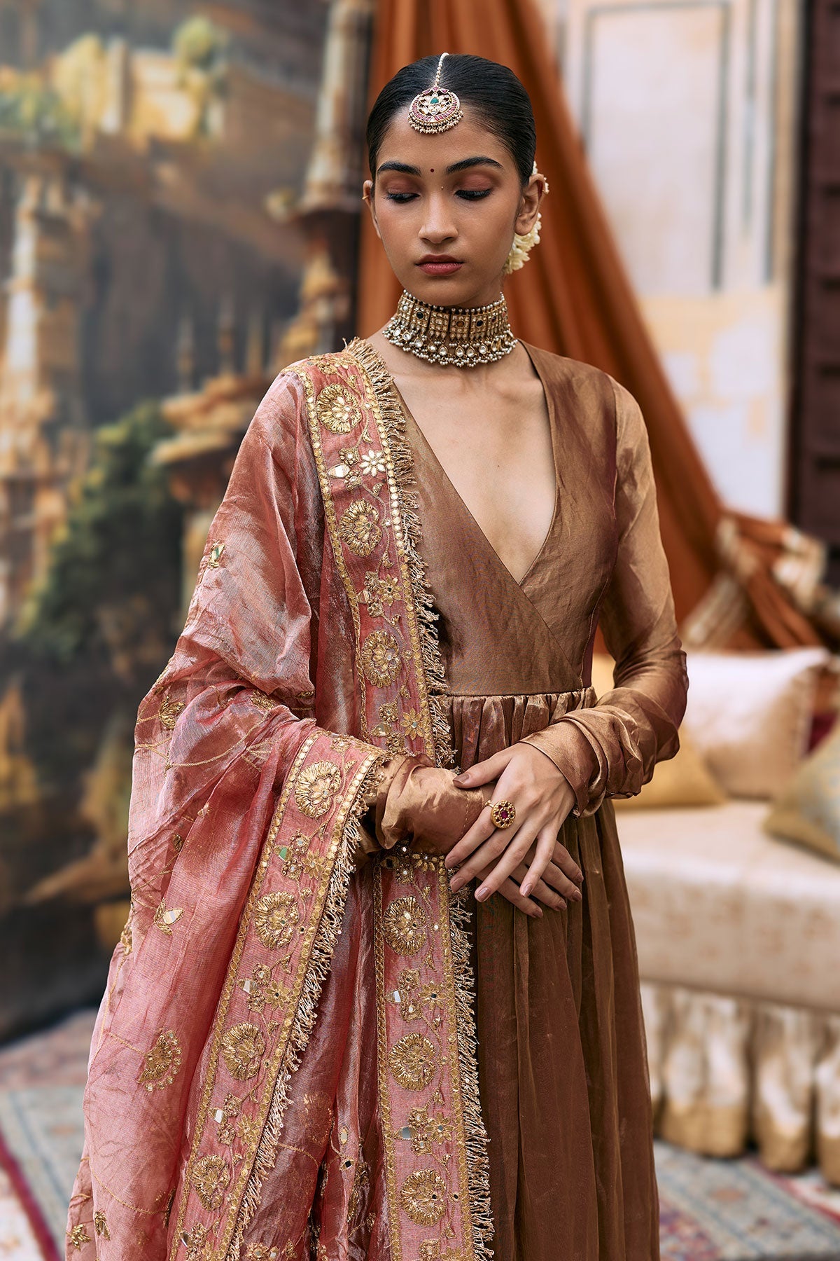 Kanthi Anarkali and Radha Krishna Dupatta Set