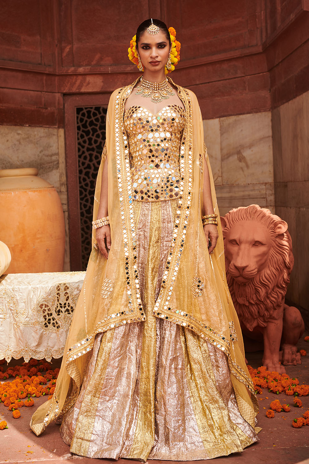 Chandi Sona Sheesh Lampi Lehenga and Cape Set