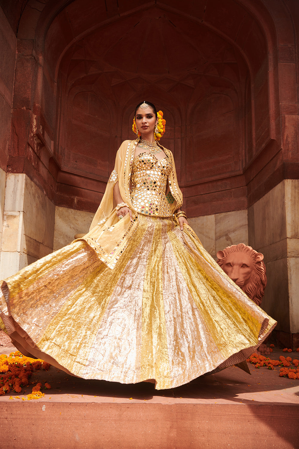 Chandi Sona Sheesh Lampi Lehenga and Cape Set