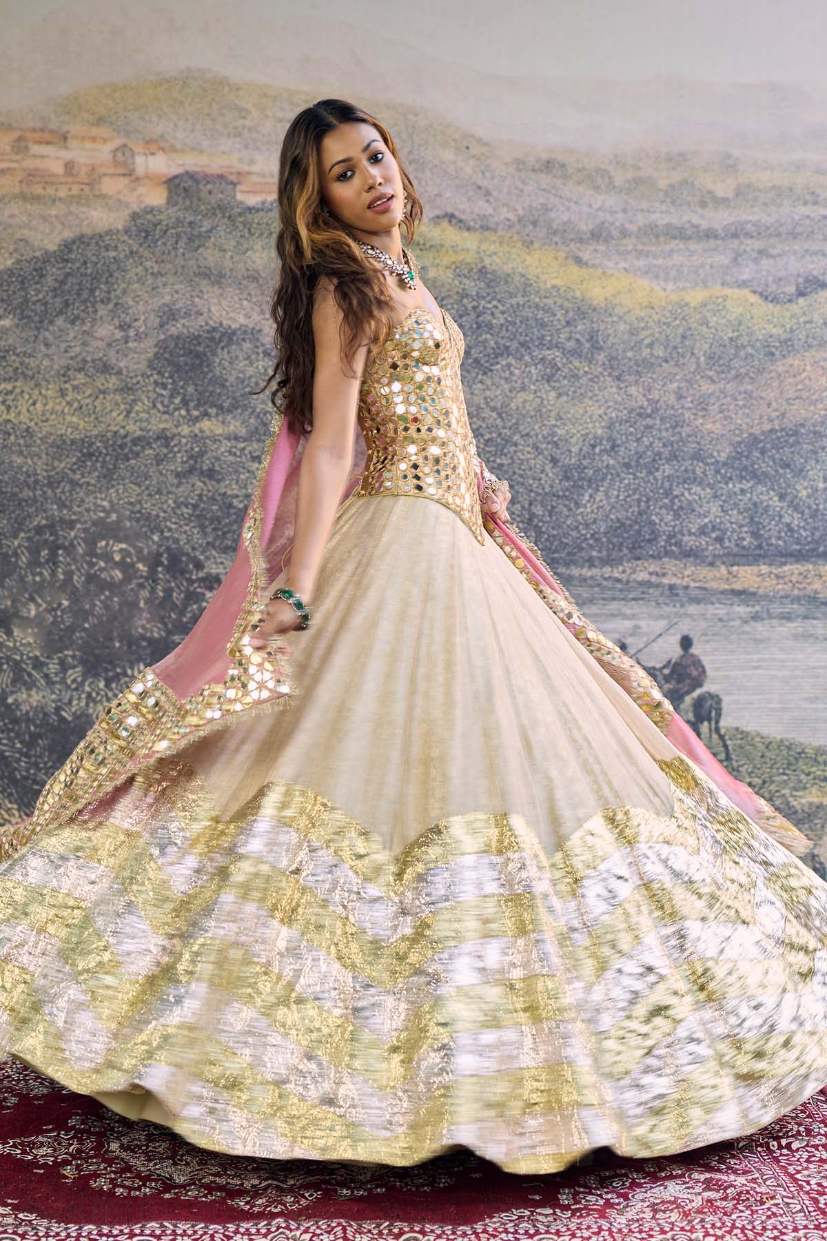 Sunehri Roshan Mirror Lehenga Set