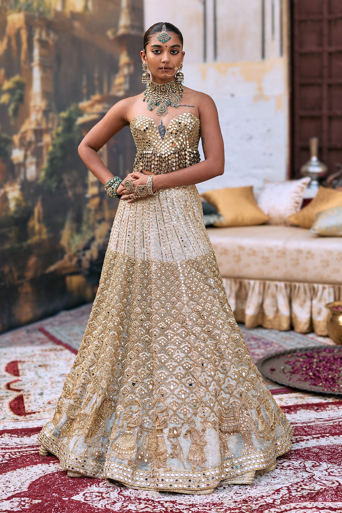 Rajbaraat Lehenga with Sheeshya Veil Set