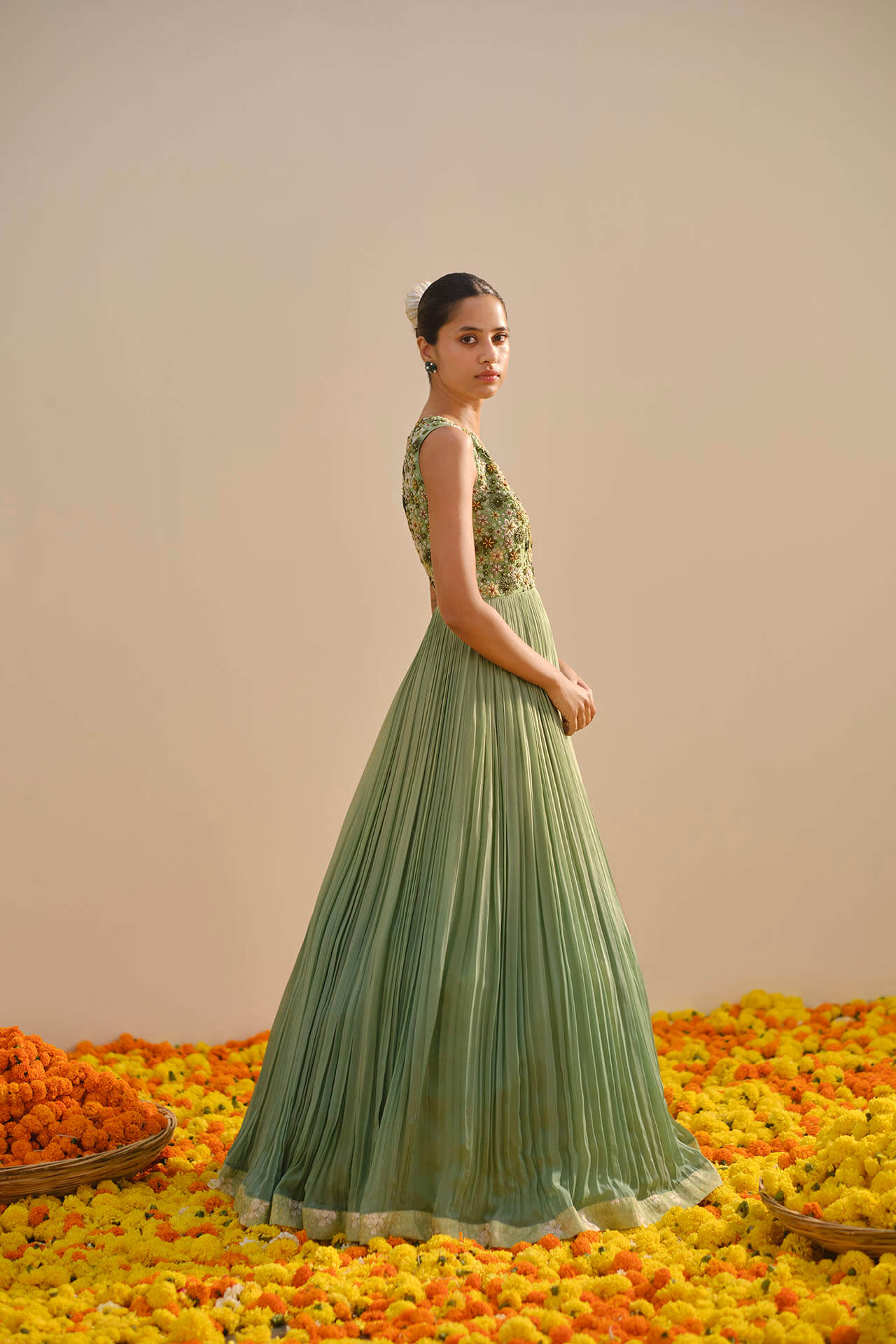 Green shaded gown