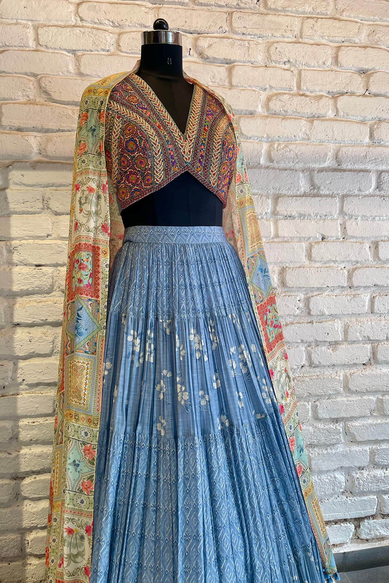 Blue Tiered Lehenga