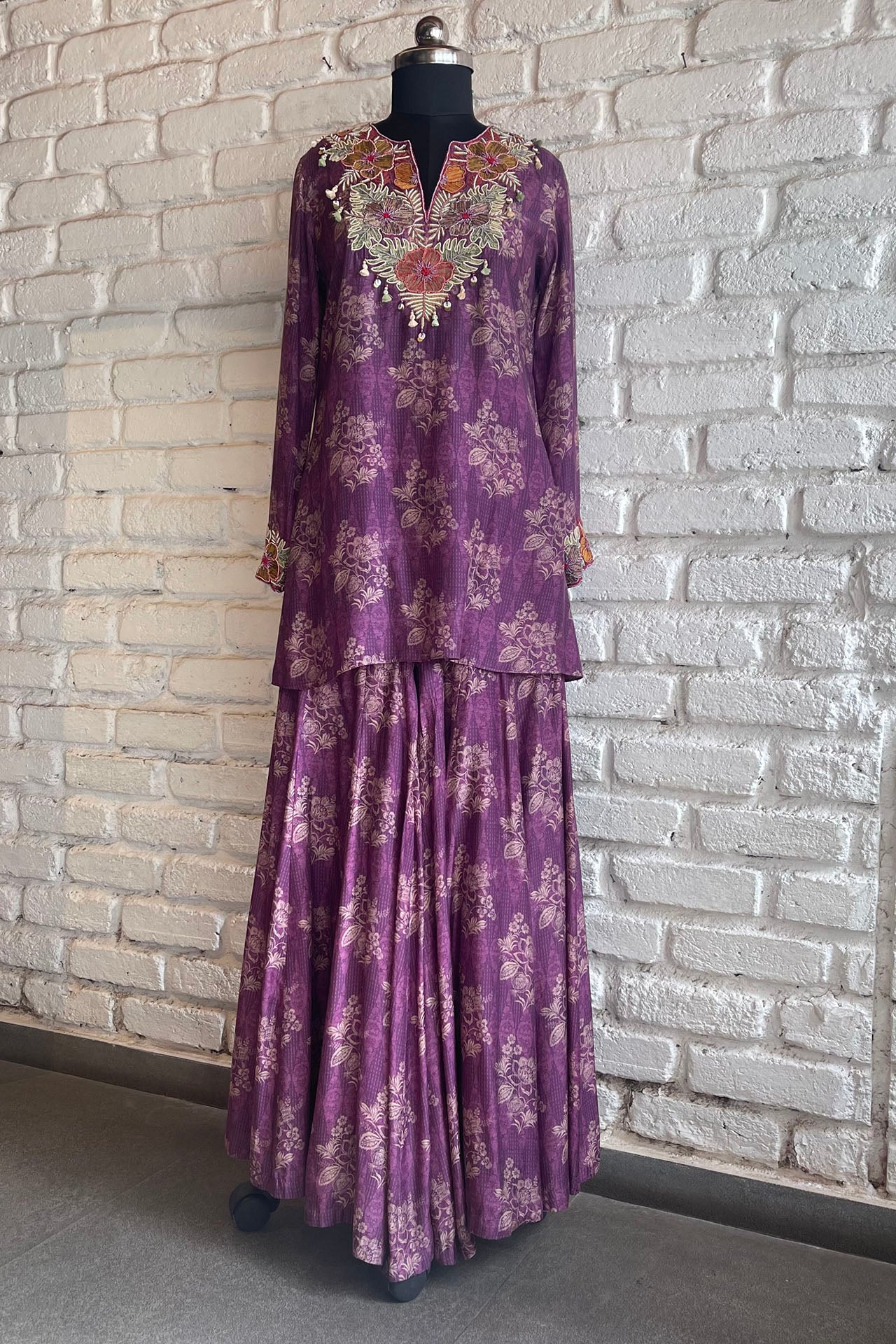 Purple Short Kurta Sharara Set