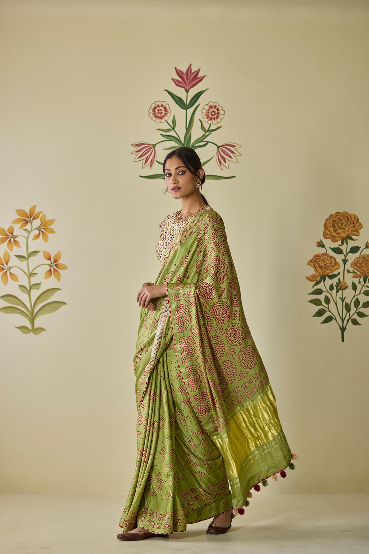 Green Bandhani Saree