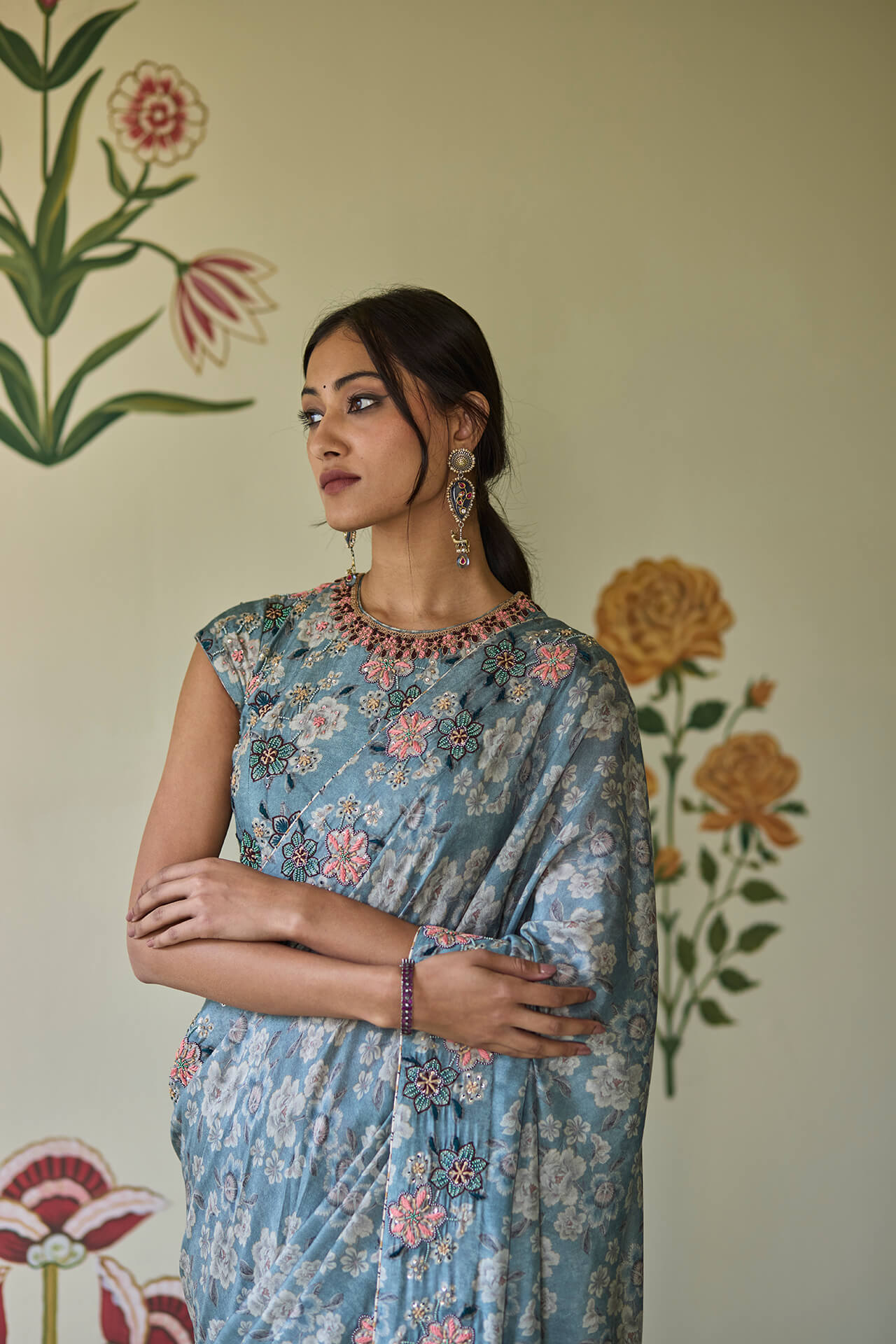 Blue Floral Saree