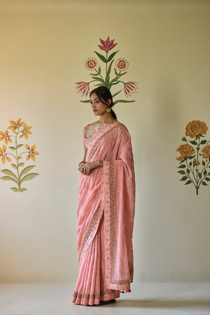 Pink Threadwork Saree