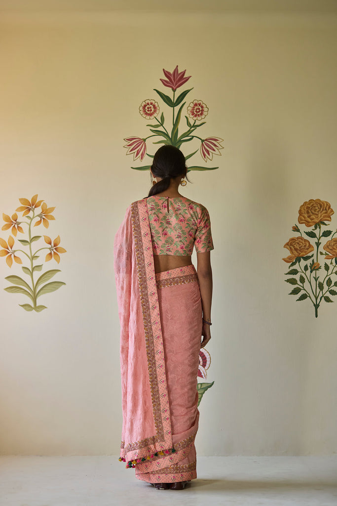 Pink Threadwork Saree