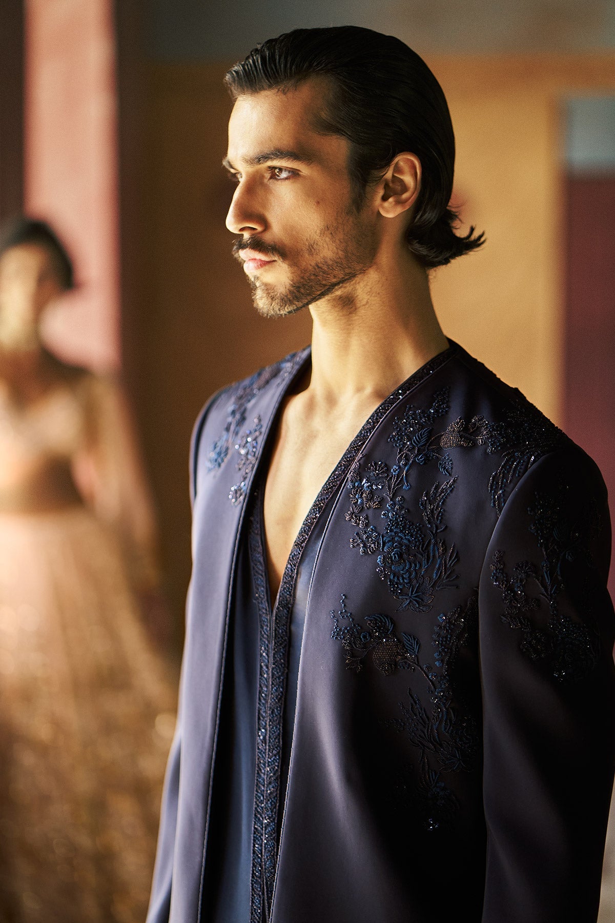 Neelvar Short Open Jacket, Shirt And Pant Set