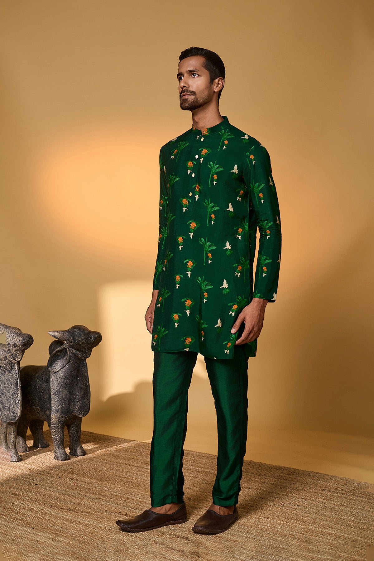 Bottle Green Tropical Kurta Set