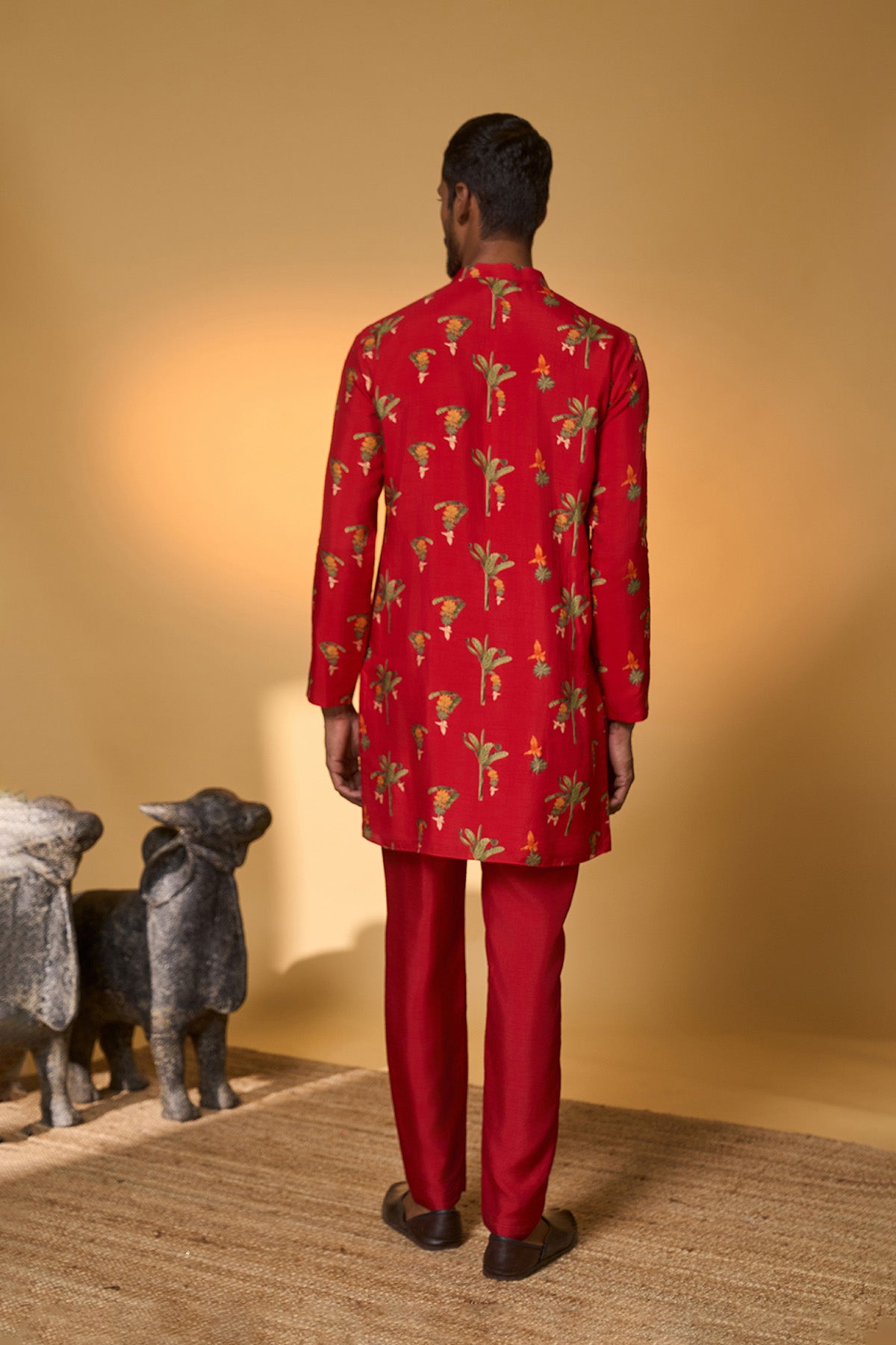 Red Tropical Kurta Set