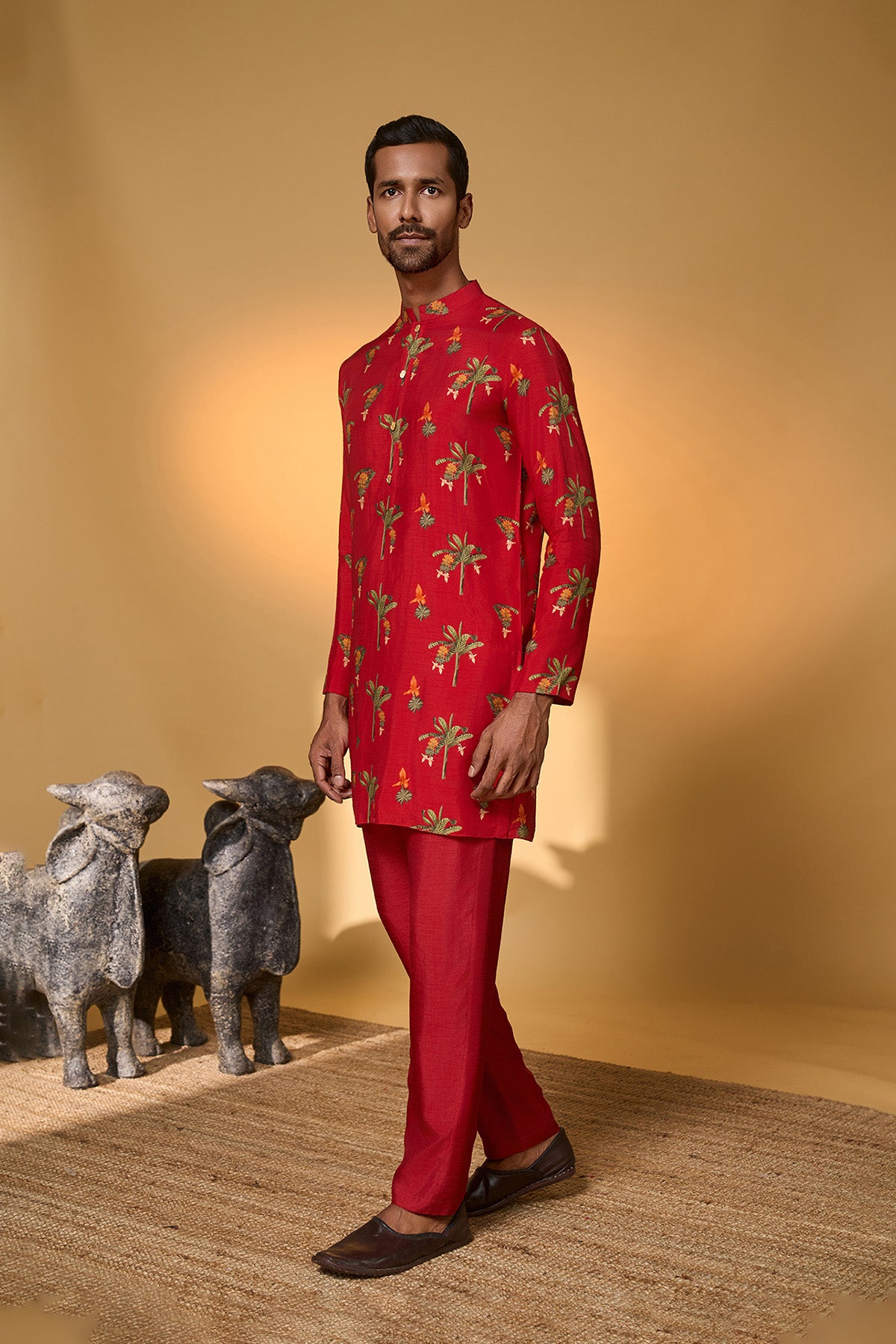 Red Tropical Kurta Set