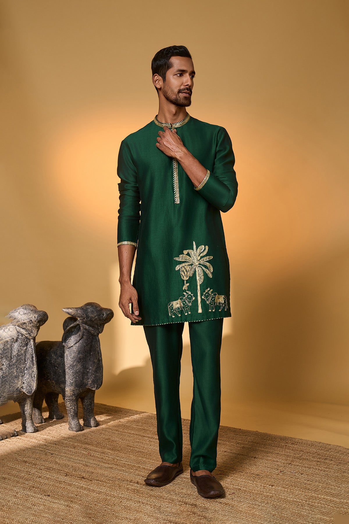 Green Tropical Nandi Kurta Set