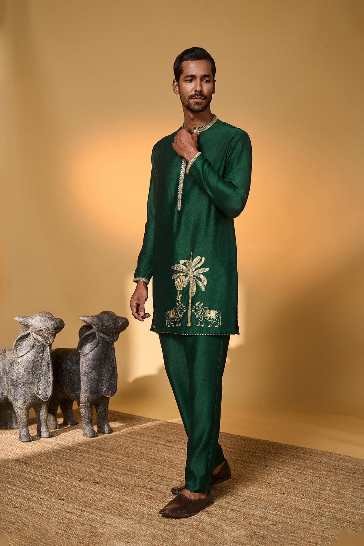 Green Tropical Nandi Kurta Set