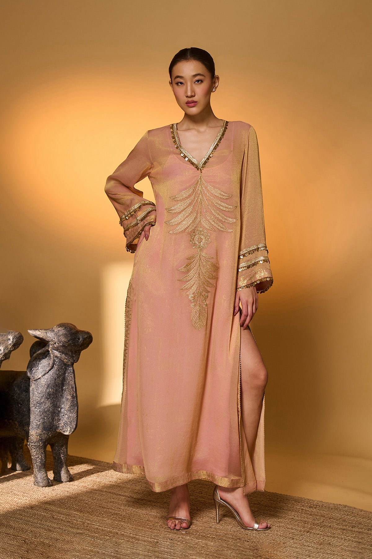 Baby Pink Moonfield Embroidered Kaftan