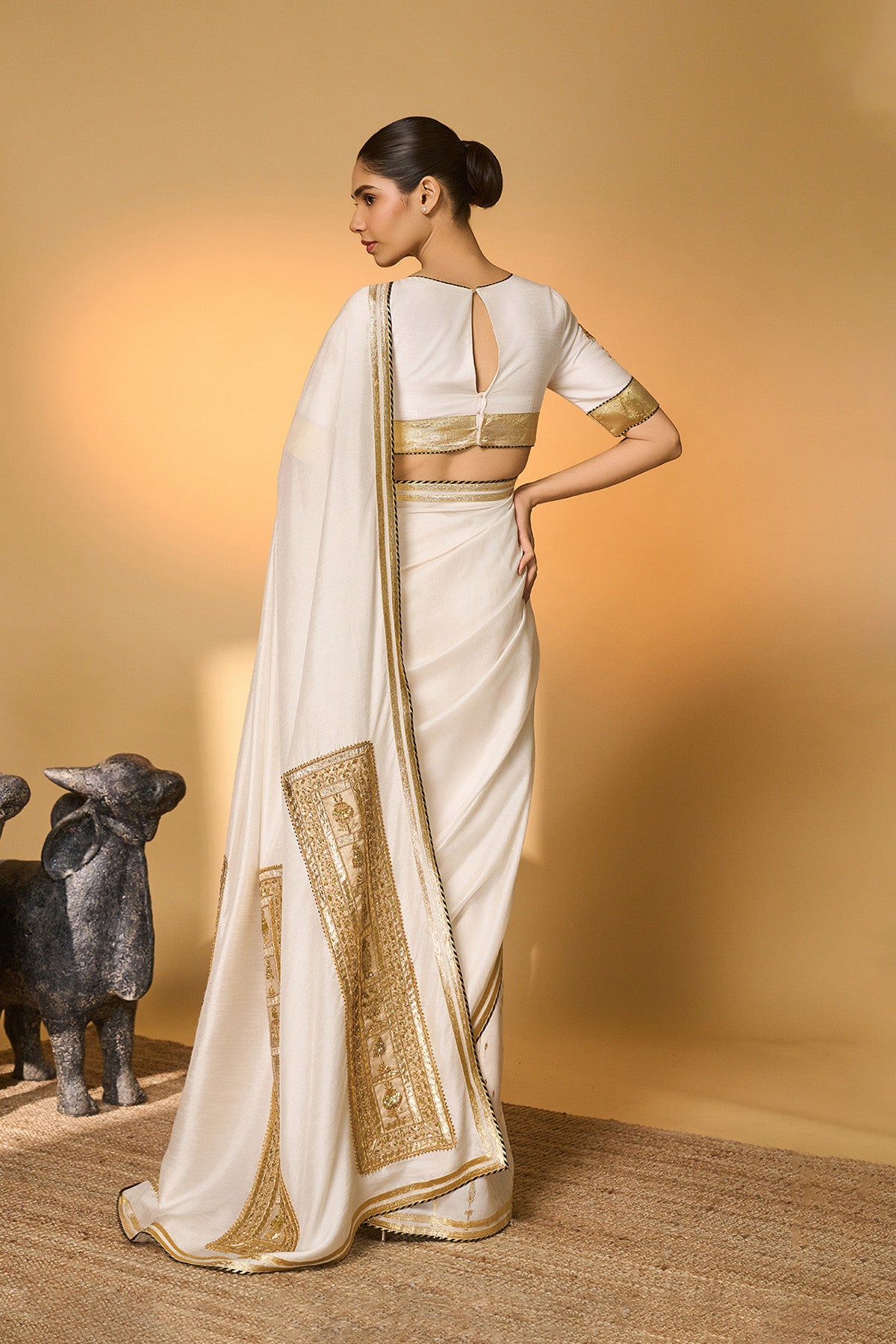 White Moonfield Gota Embroidered Saree