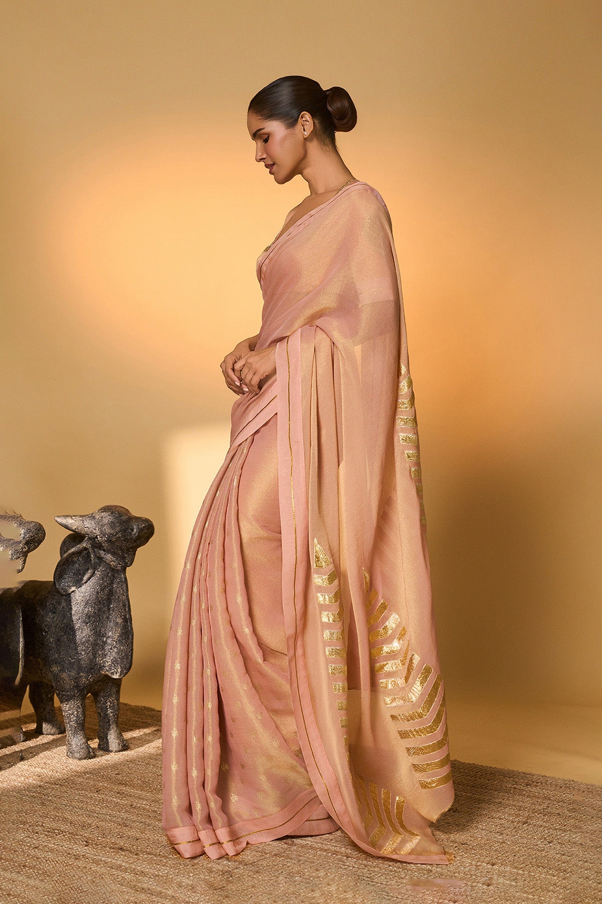 Baby Pink Droopy Bloom Gota Saree