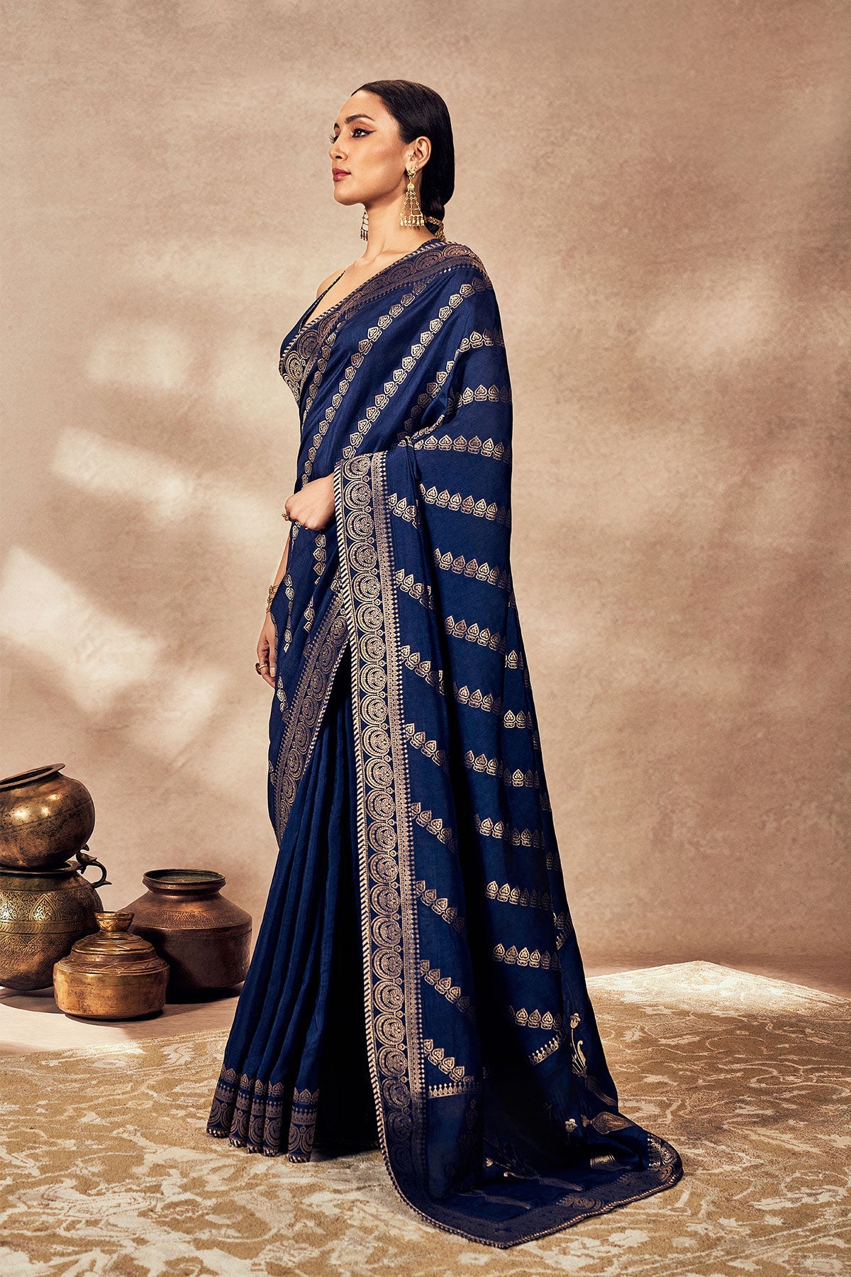 Navy Blue Jacquard Saree
