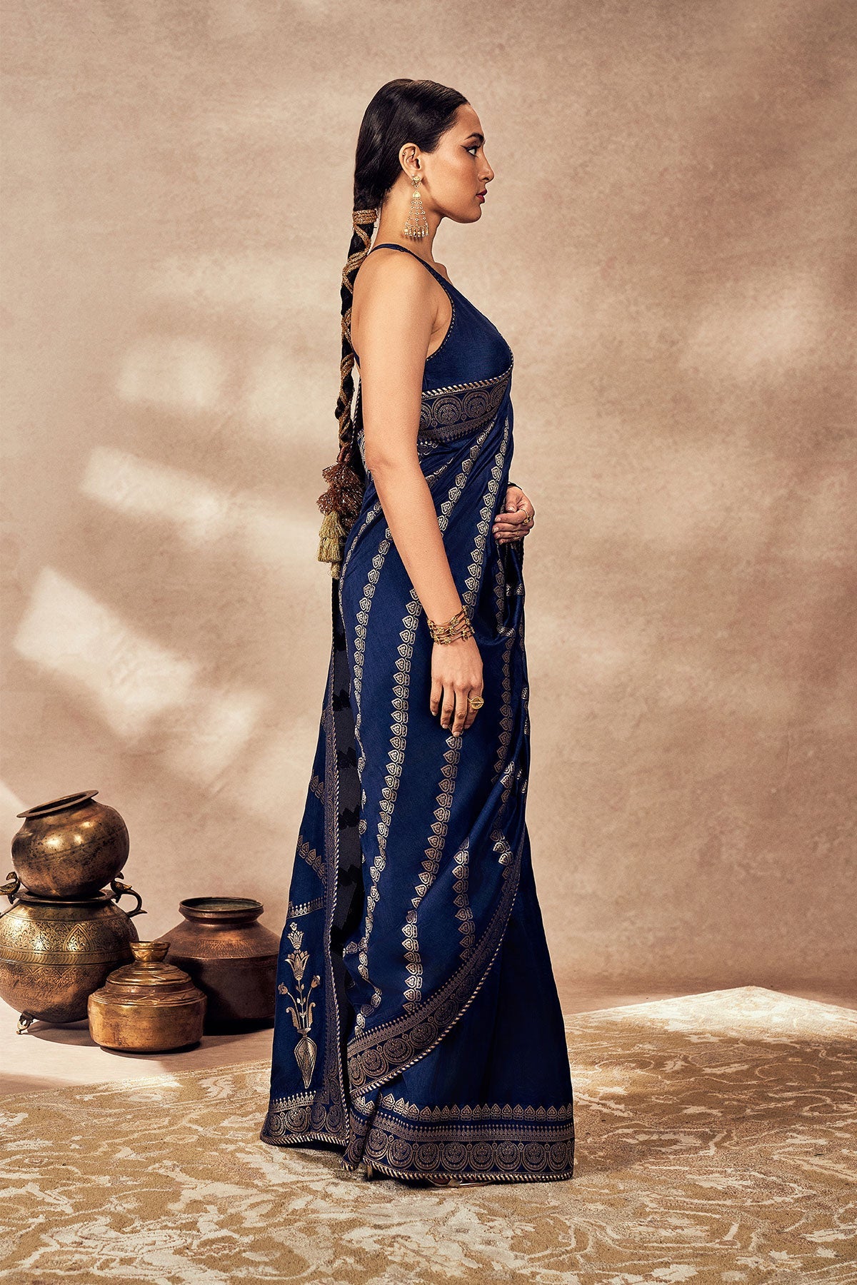 Navy Blue Jacquard Saree