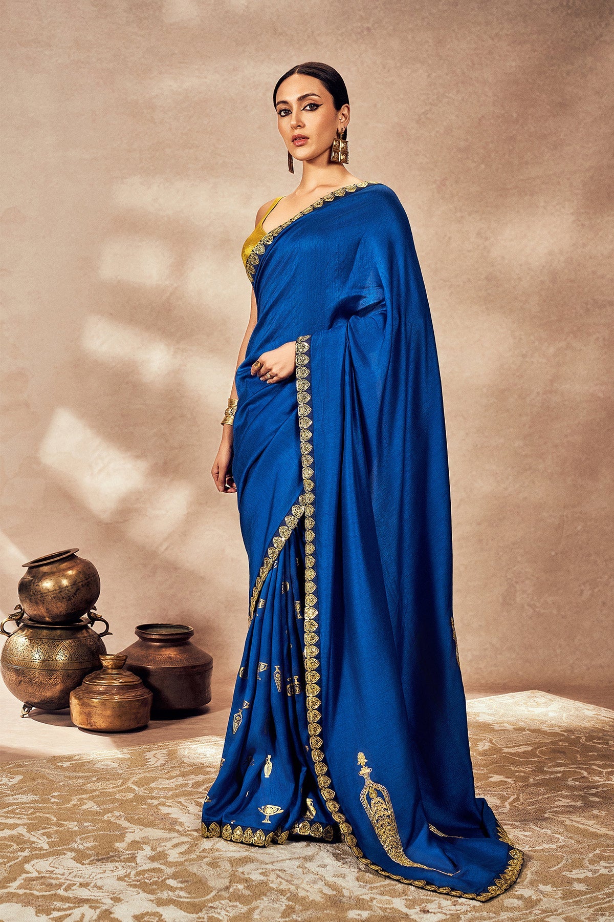 Blue Potters Touch Saree