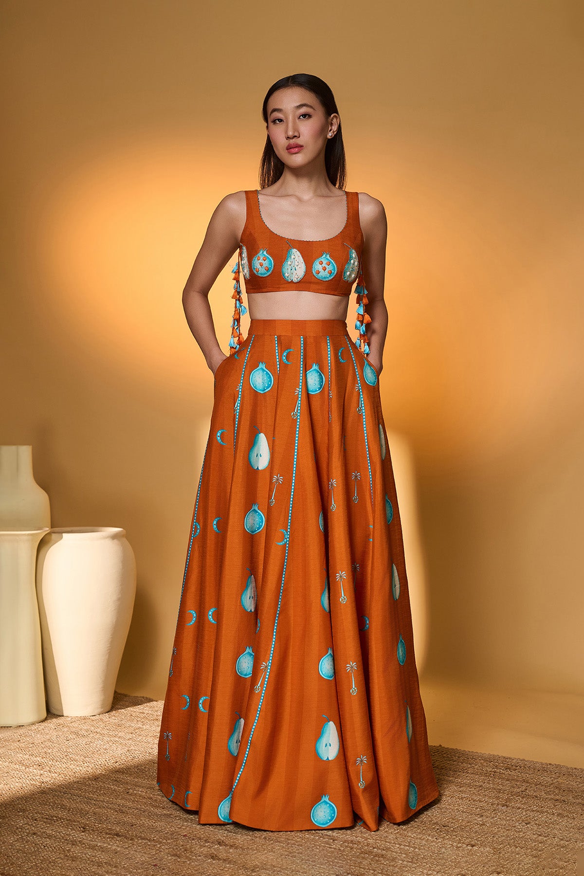 Saffron Sky Striped Lehenga Set