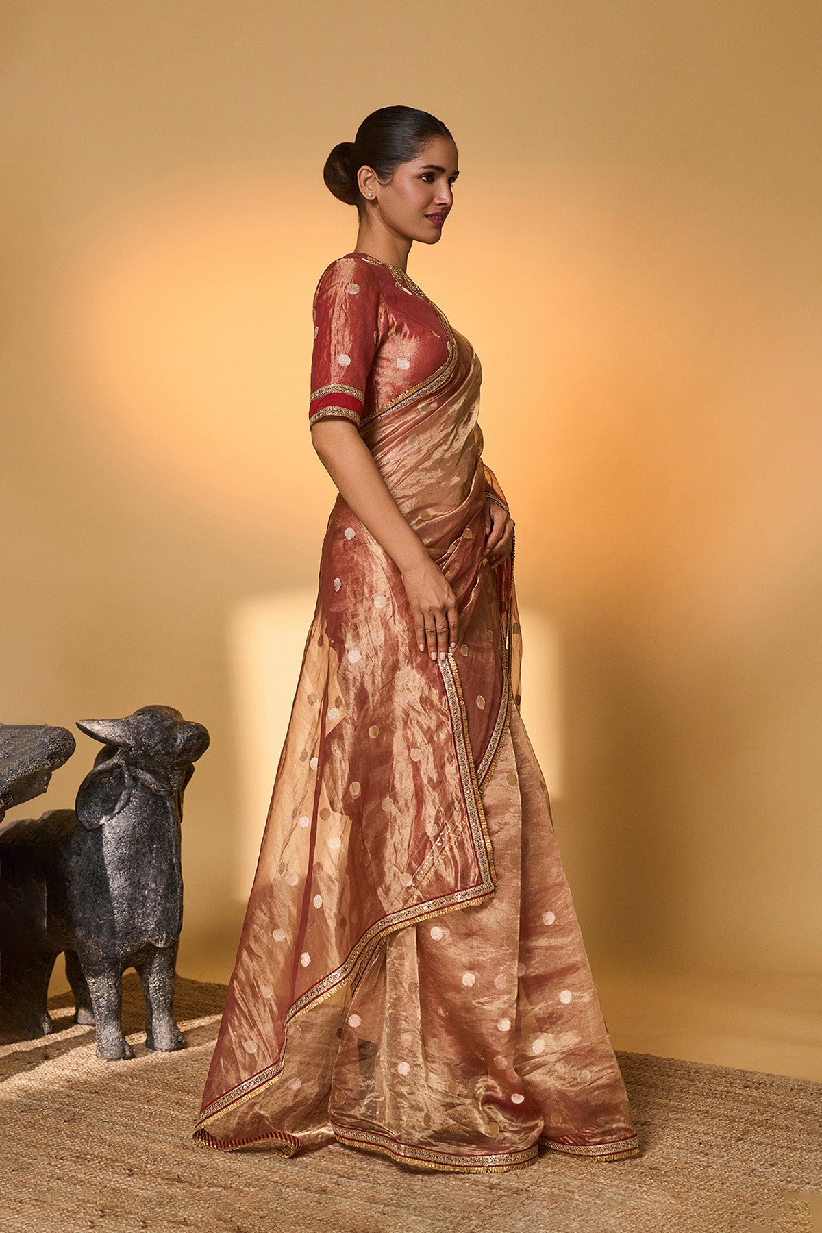 Red Polka Tissue Saree