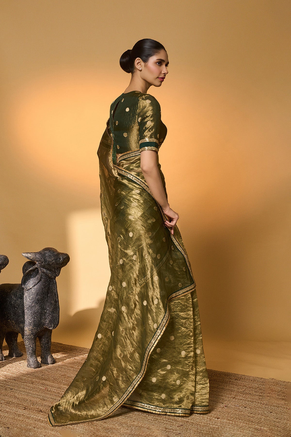 Green Polka Tissue Saree