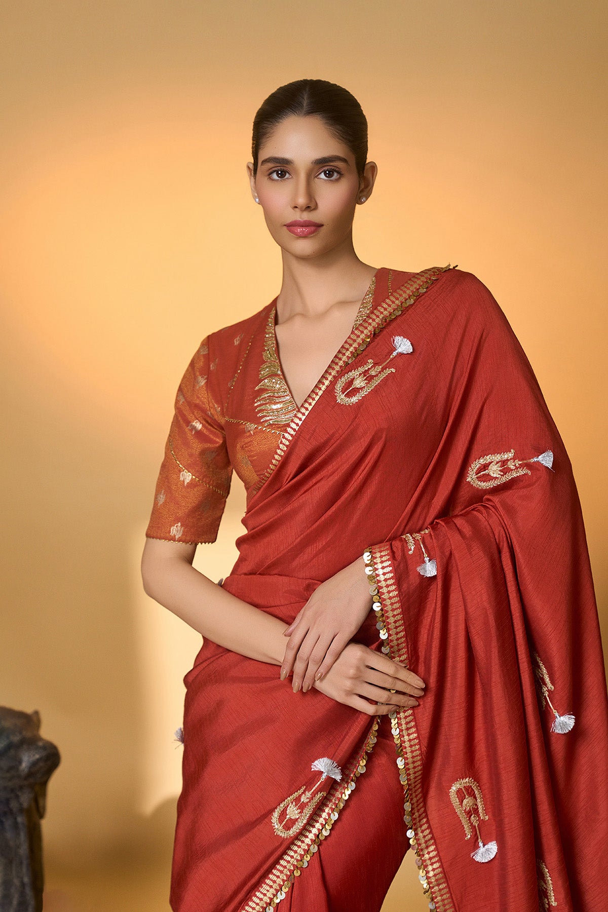Rust Coastal Crescent Saree