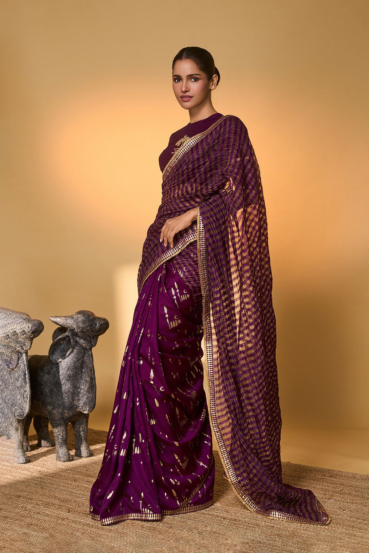 Purple Moonfield Zari Stripes Saree