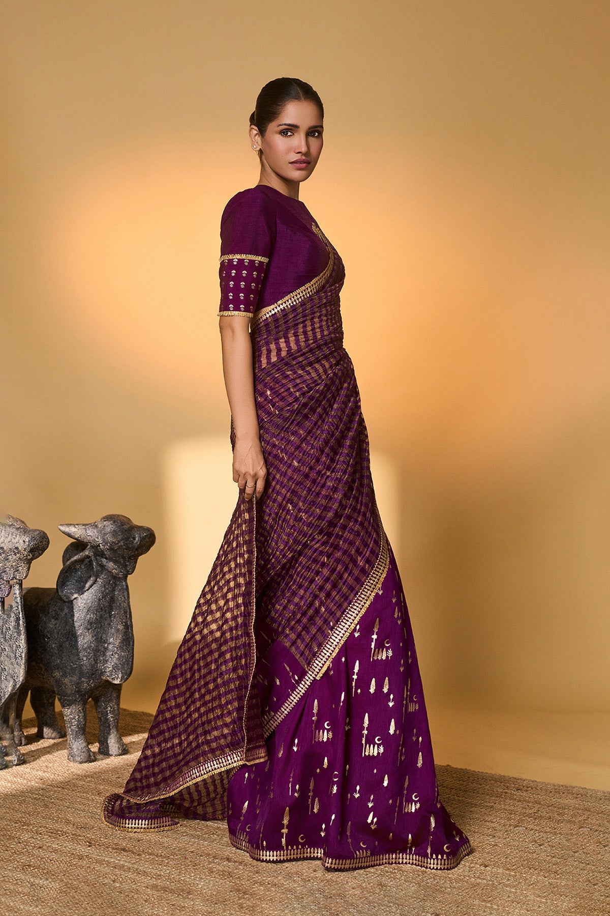 Purple Moonfield Zari Stripes Saree