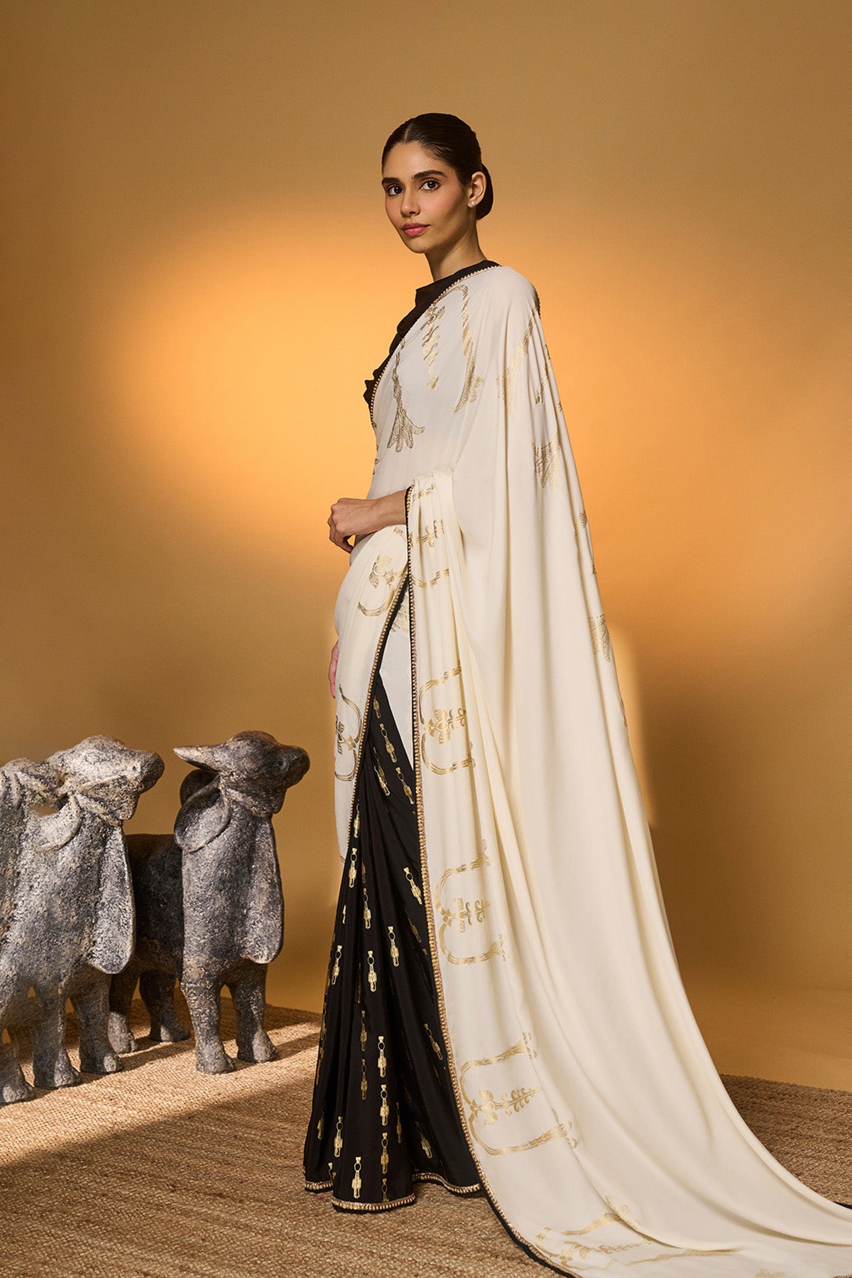 Black & White Tribal Pillar Saree
