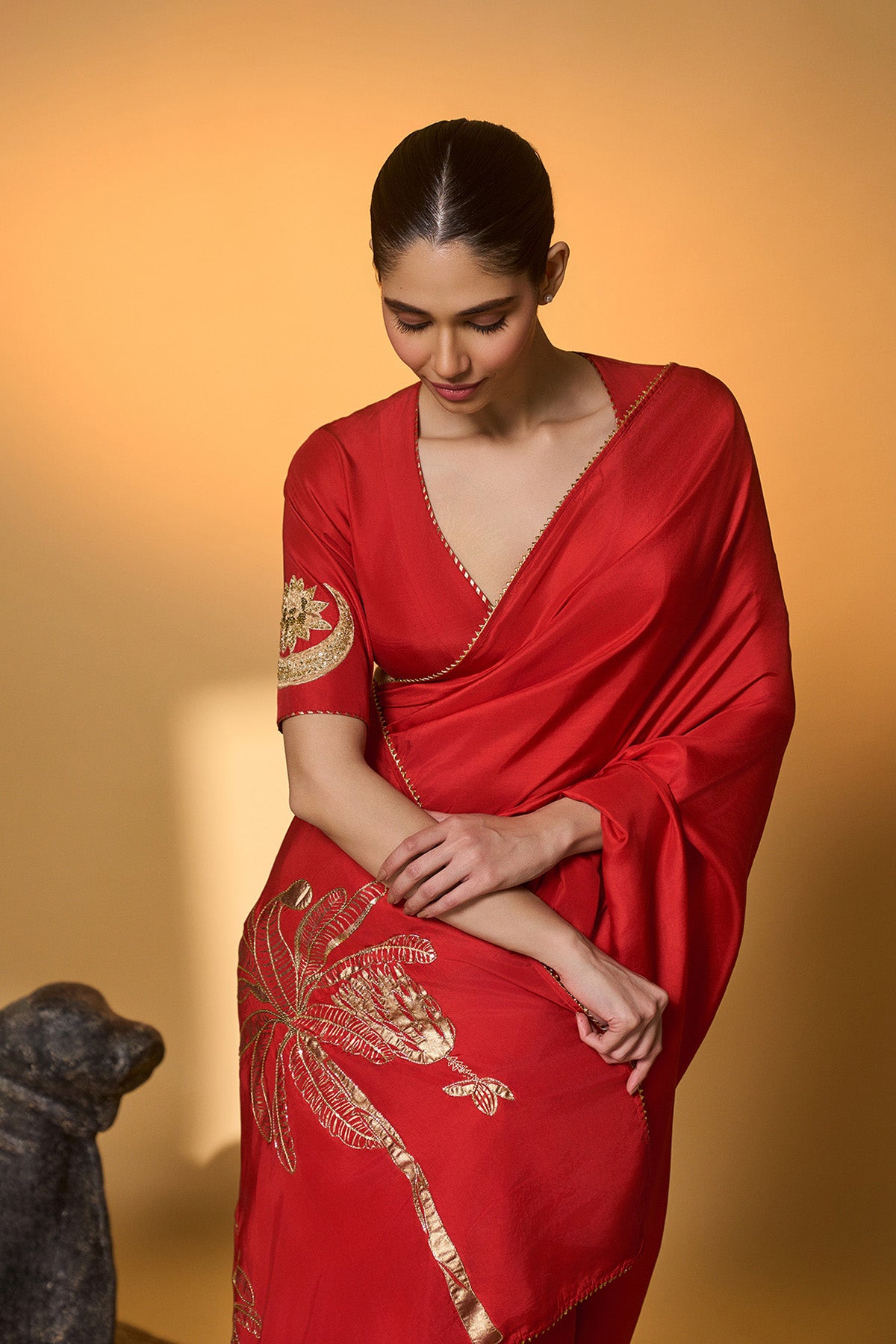 Red Tropical Nandi Saree