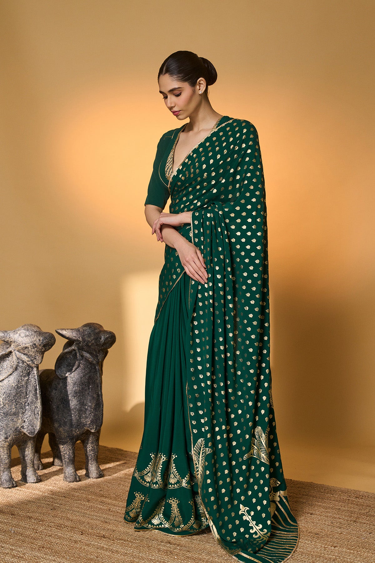 Emerald Green Palm Tree Saree