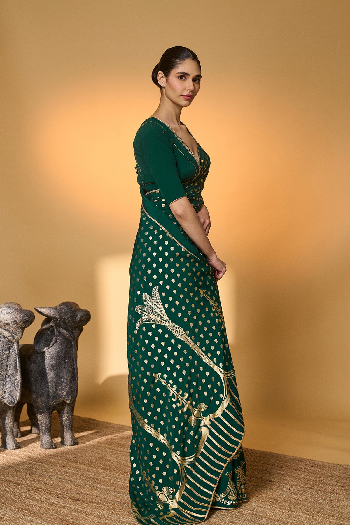 Emerald Green Palm Tree Saree