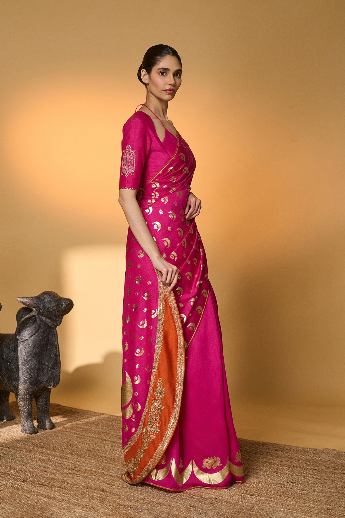 Rani Pink Chand Phool Saree
