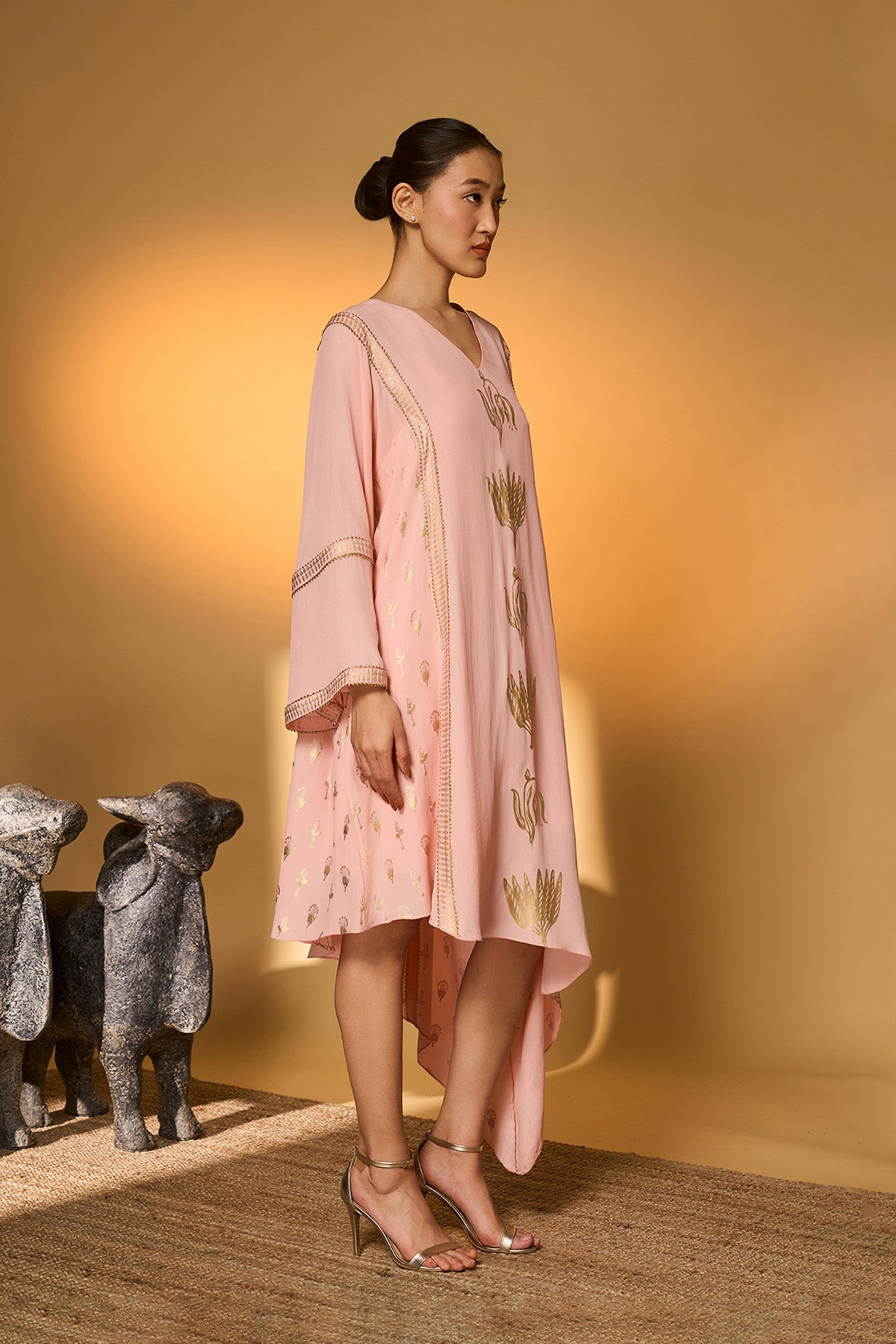 Baby Pink Tango Bloom High Low Kaftan