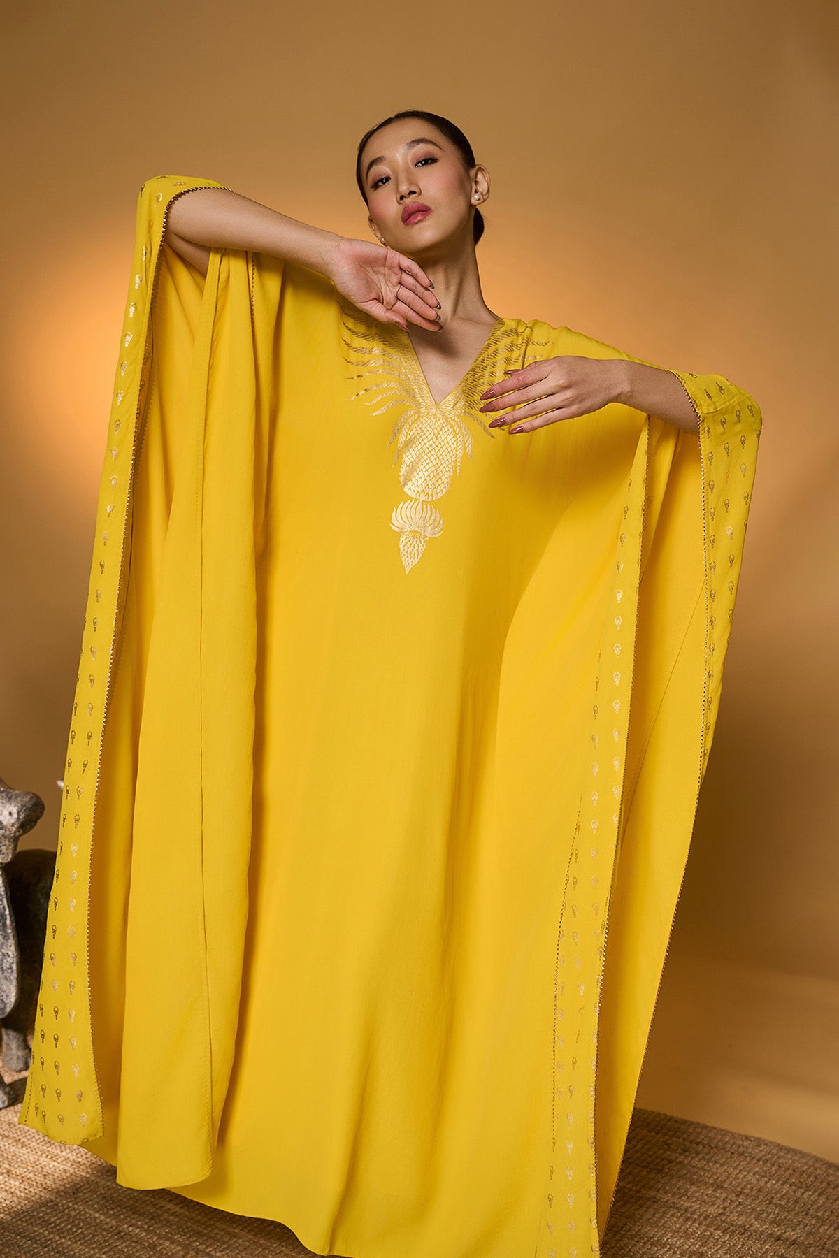 Yellow Tribal Mask Kaftan