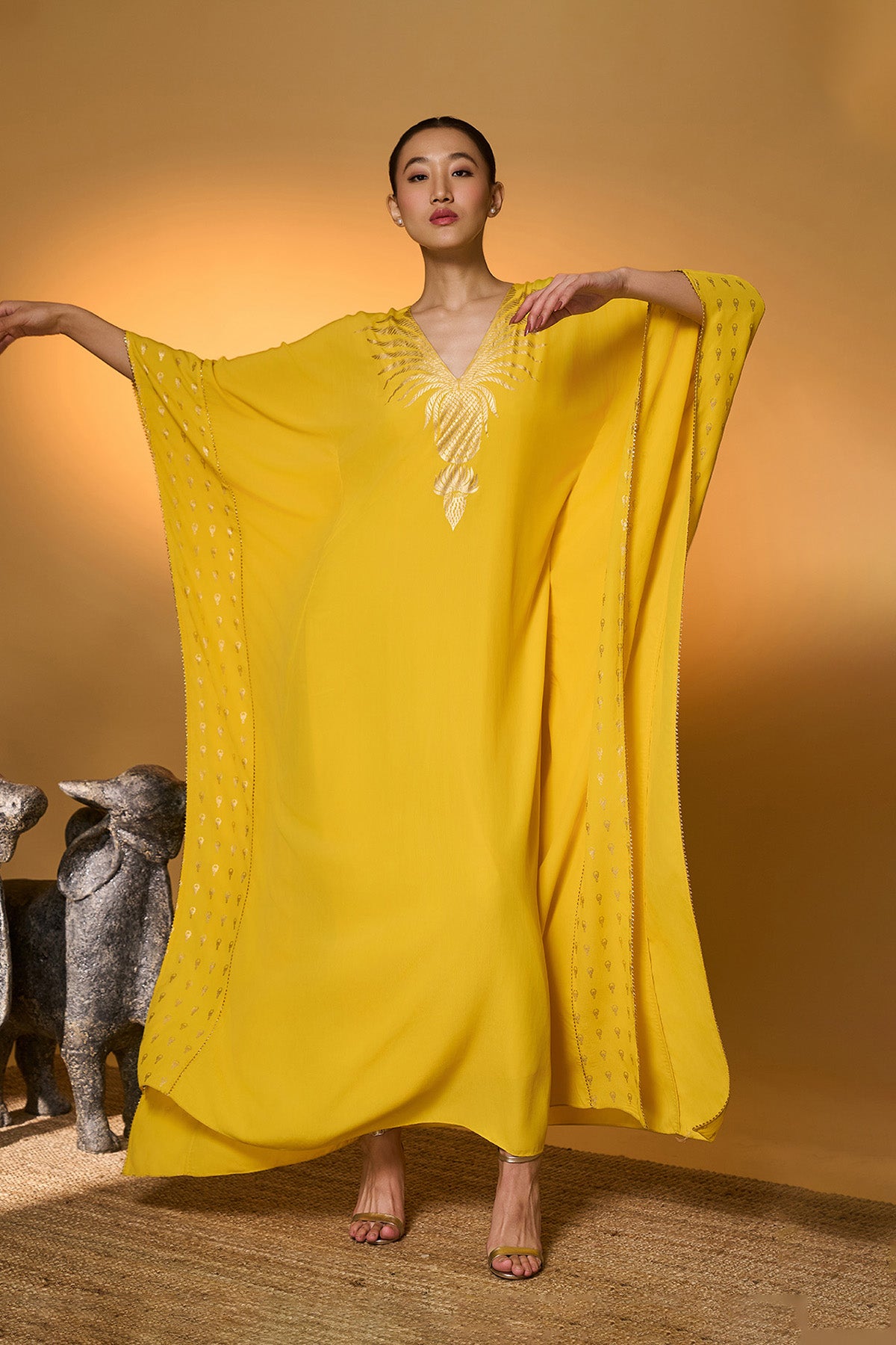 Yellow Tribal Mask Kaftan