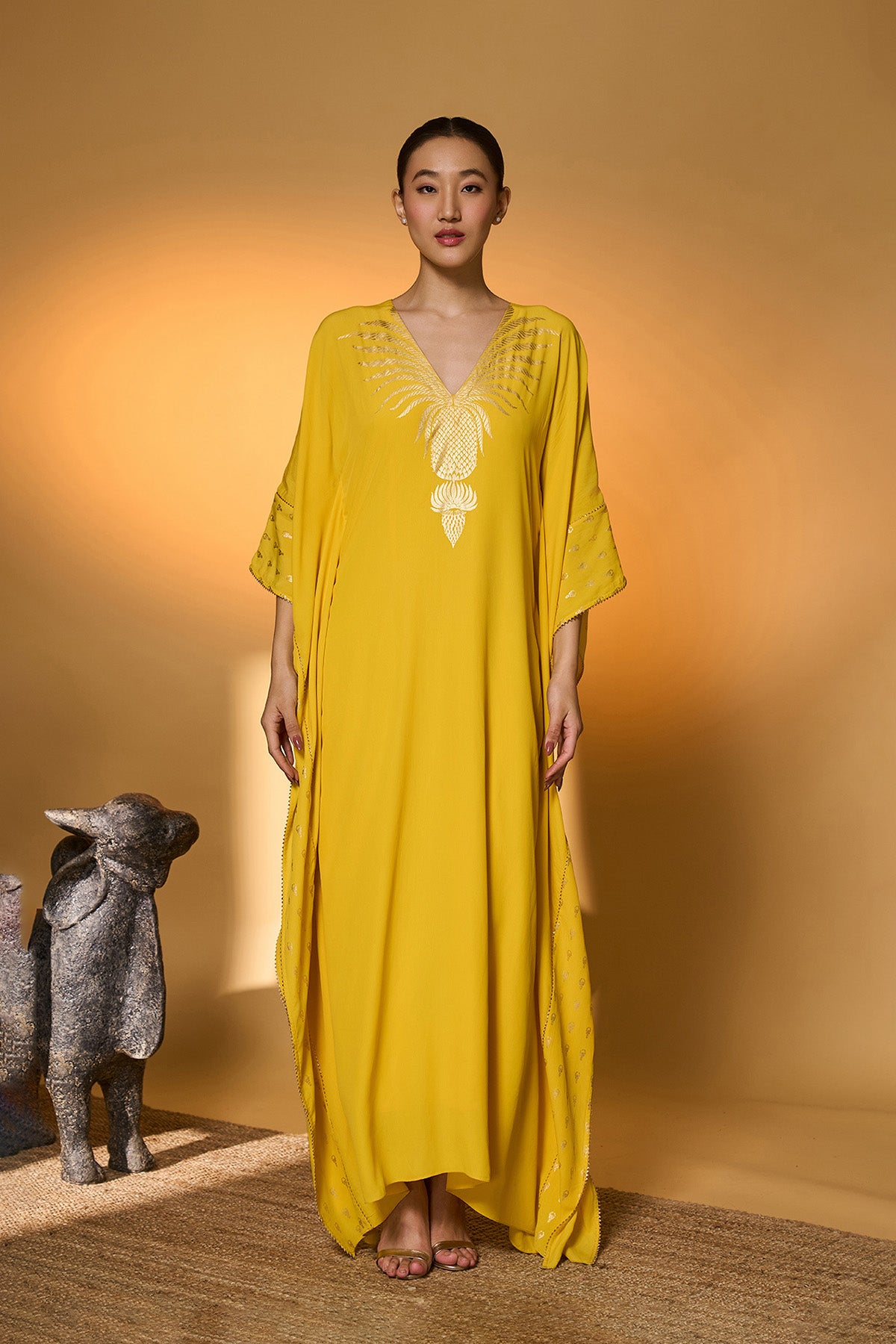 Yellow Tribal Mask Kaftan