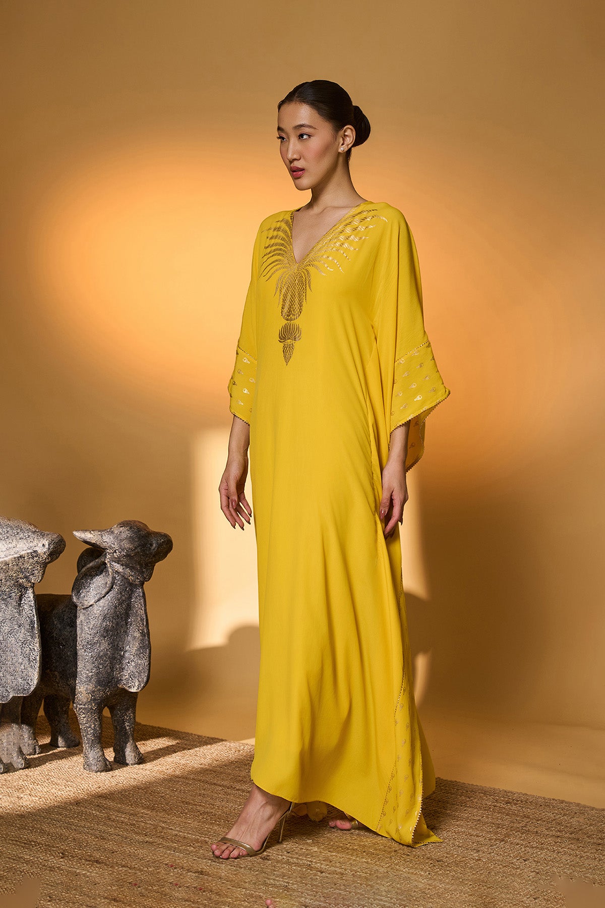 Yellow Tribal Mask Kaftan